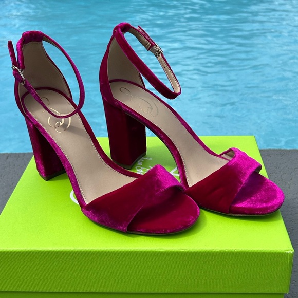 Sam Edelman Velvet Ankle-Strap Block Heel Sandals - Picture 11 of 13